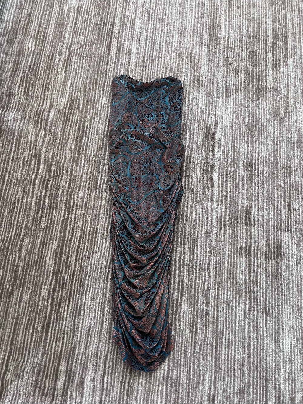 Teal Copper Velvet Burnout Paisley Corset bodice Midi Dress